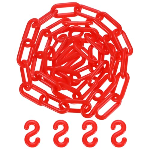 M METERXITY Plastic Barriers Chain, 5Ft Length Red Plastic Waterproof Safety Chain Link with S-Shaped Buckle for Crowd Control/Elevator/Parking/Driveway, Caution Barriers Link