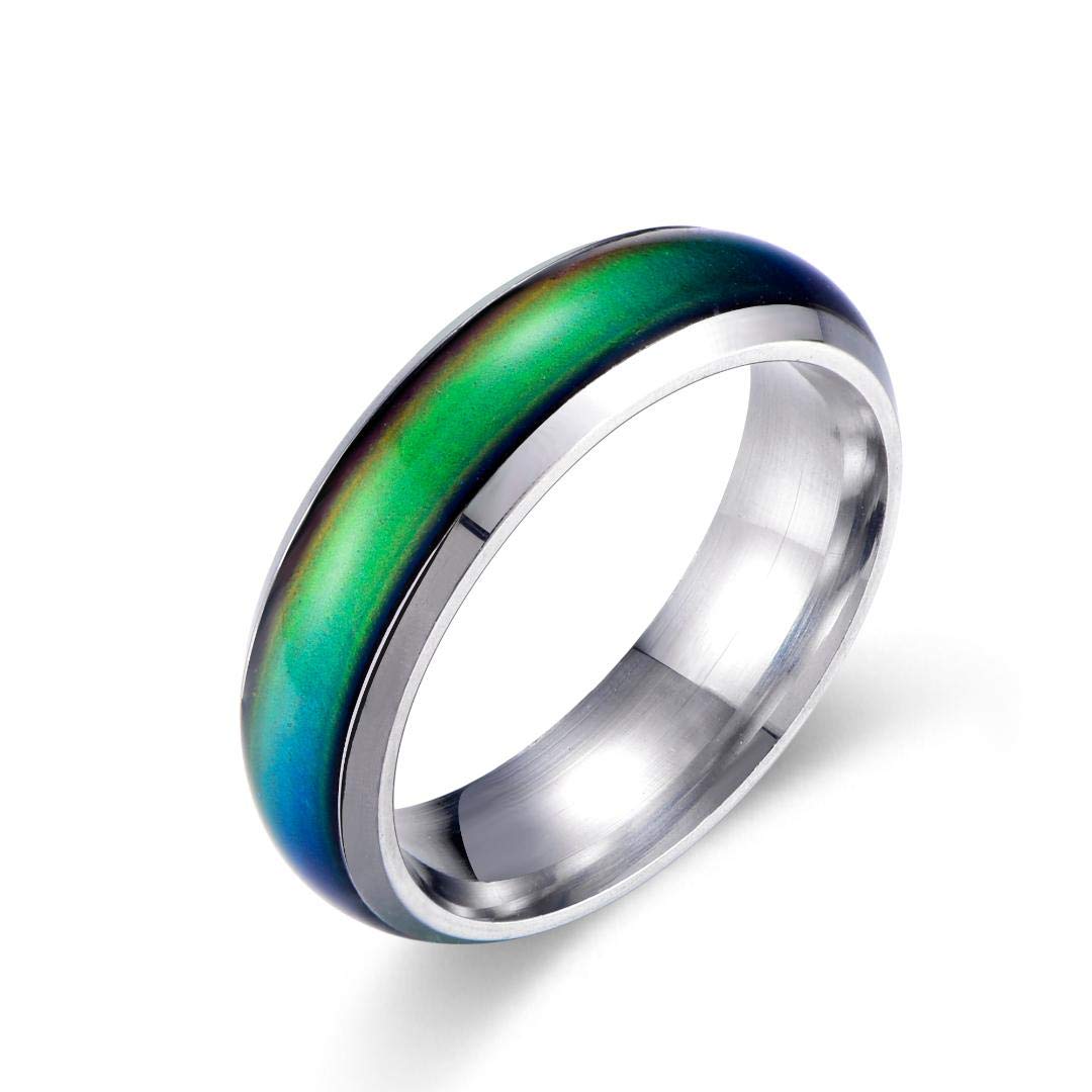 Ello Elli 6MM Updated Mood Ring made with Stainless Steel - Multi Color Rainbow Crystals - Comfort Fit Band - Nostalgic Retro Ring for Women & Men - 4 Color Options with Gift Box