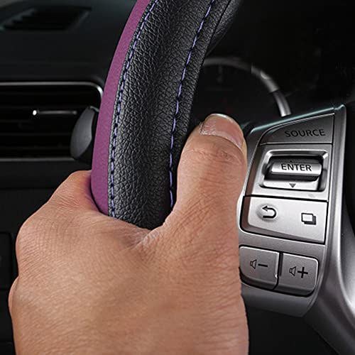 Image of Leather Car Steering Wheel Cover, Non-Slip Car Wheel Cover Protector Breathable Microfiber Leather Universal Fit for Most Cars (Purple-2)