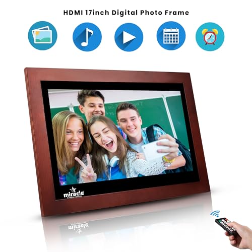 Image of MIRACLE DIGITAL 17 inch HDMI Wooden Dark Hi-Def Digital Photo Frame with Premium Mirror Finish,USB,SD Card,USB, Remote Photos Slide Show,Video in-Built 8GB Memory 2GB RAM Built-in 2 Stereo Speakers