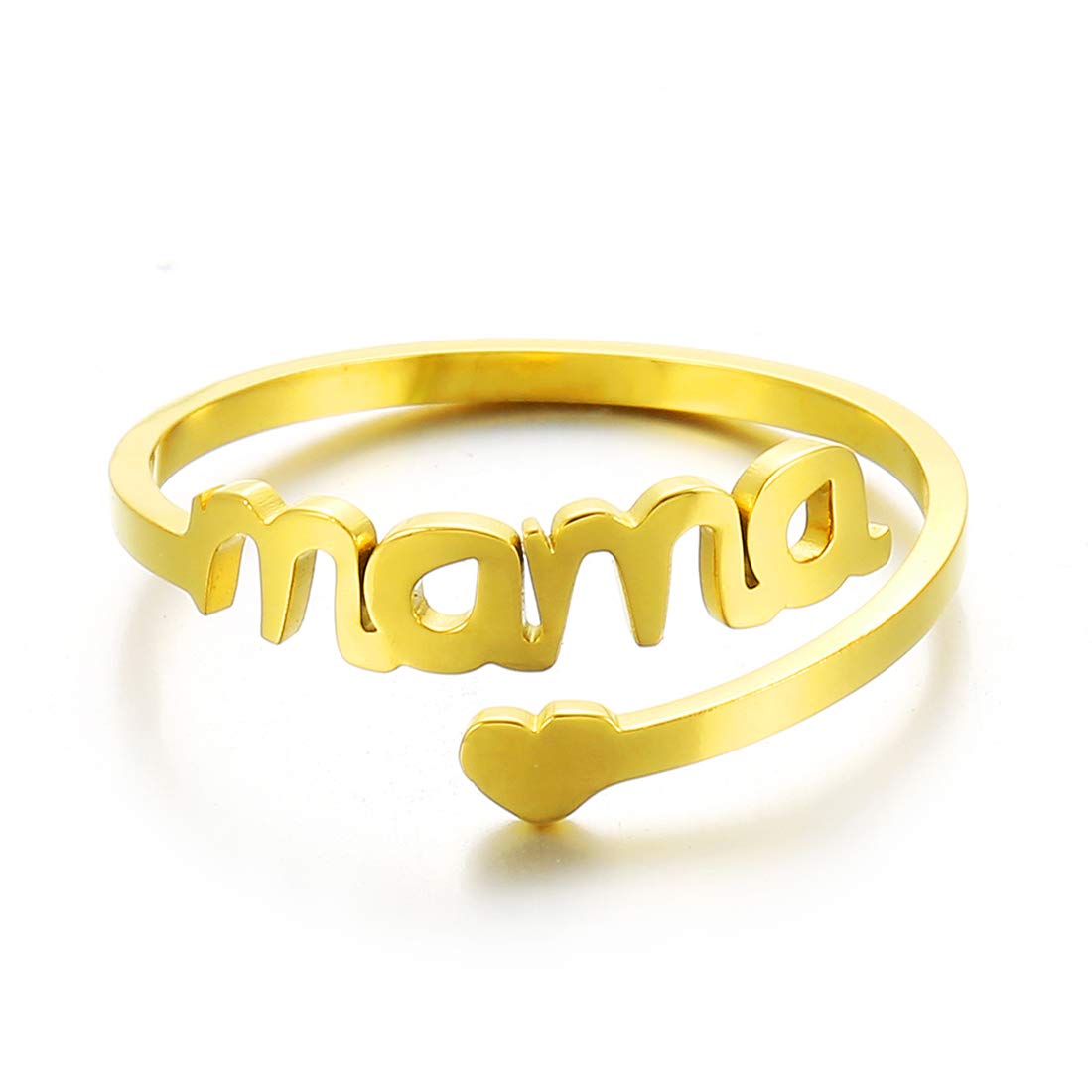 RWQIANPersonalizado Anillo Nombre Mujer Acero Inoxidable Name Corazon de Amor Anillo de Mamá Abuela Personalizada Nombre Joyería Plata/Oro/Rosa