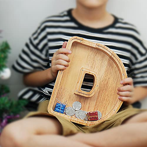 Image of Piggy Bank for Kids, Boys, Girls, Large Personalized Wooden Letter Piggy Bank with Cut Out Design, Alphabet Letter Coin Banks, Money Savings Box, Wooden Bench for Kids Creative