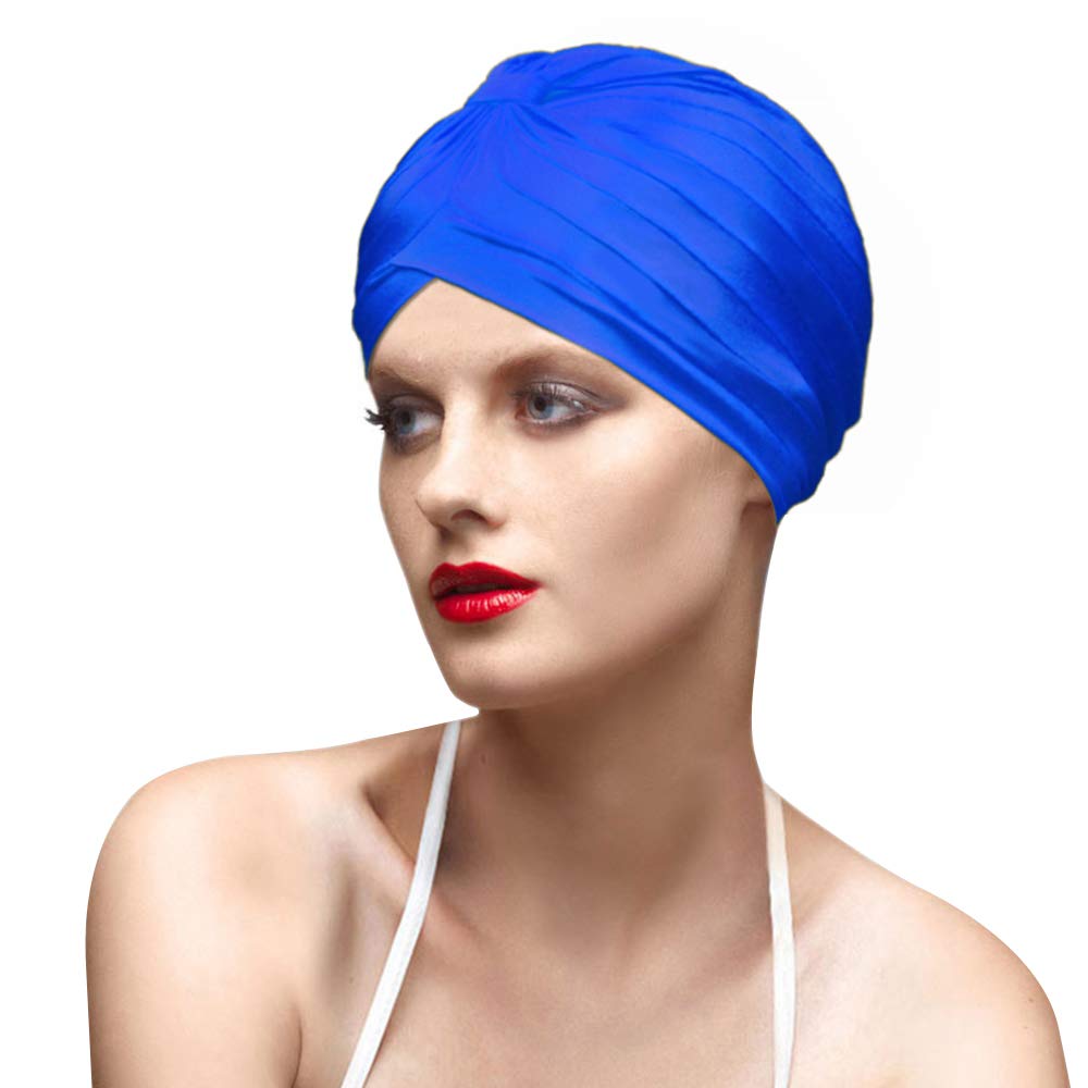 BALNEAIRE Spandex Swim Cap Colorful Bathing Turban Swimming Cap Blue