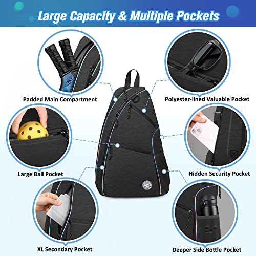 Gigapower Pickleball Bag | Men's And Women's Pickleball Backpack | Adjustable Sling Bag | Reversible Crossbody Sports Backpack With Colorful Light Reflective, Black #TOP1