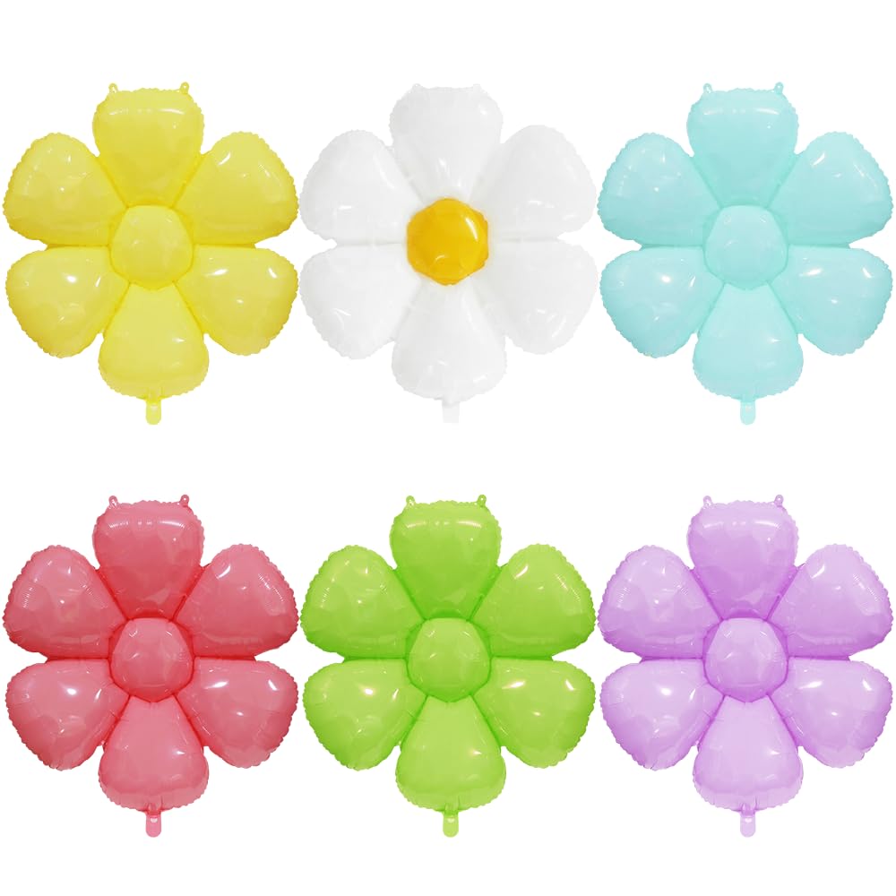 Flotable Daisy Flower Balloon Pastel Macaron Daisies Party Supplies For Fairy Garland Groovy Floral Retro Hippie Boho Birthday Wedding, 6 Pack Huge 43