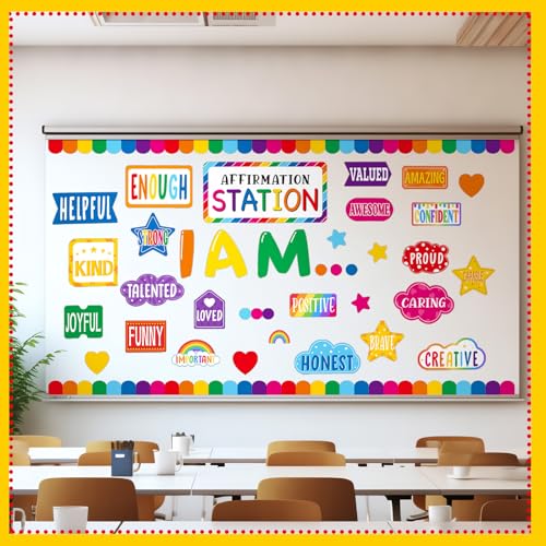 Mooliwe 49 Pcs Affirmation Station Classroom Must Have Rainbow Classroom Decor Bulletin Board Set Back to School Inspirational Poster for Preschool Board Positive Affirmations Accent Cutout(Rainbow) - Image 7