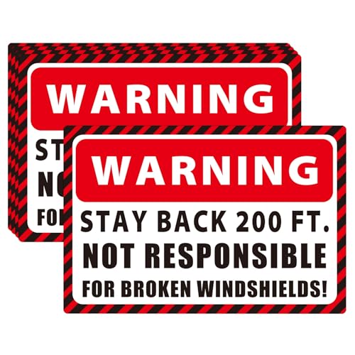 Image of Warning Stay Back 200Ft Stickers Not Responsible for Broken Windshields Truck Sticker Sign 5 Pcs Car Safety Vinyl Decal For Construction Truck End Dump Truck 12 x 8 Inch