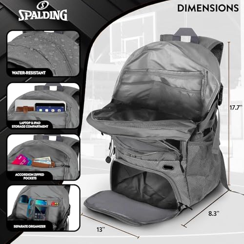Image of Spalding Basketball Backpack Sports Bag | Large Black Backpack with Shoe and Ball Compartment | Gifts for Basketball Players