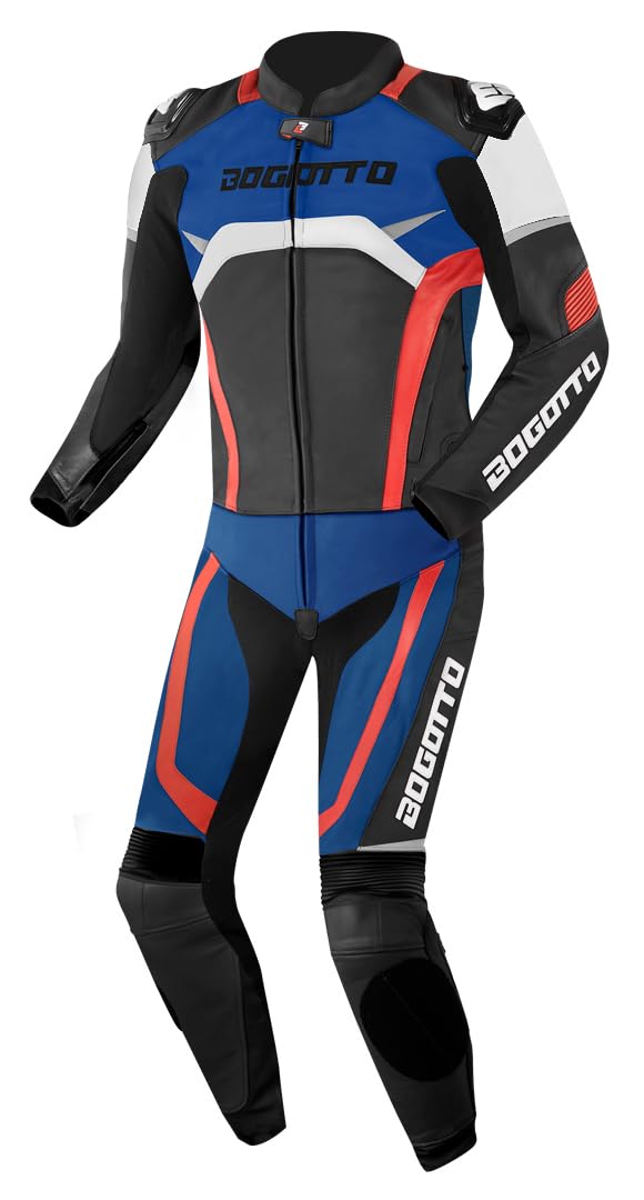 Bogotto Misano Combinaison moto deux pièces en cuir, noir/blanc/rouge/bleu, 48