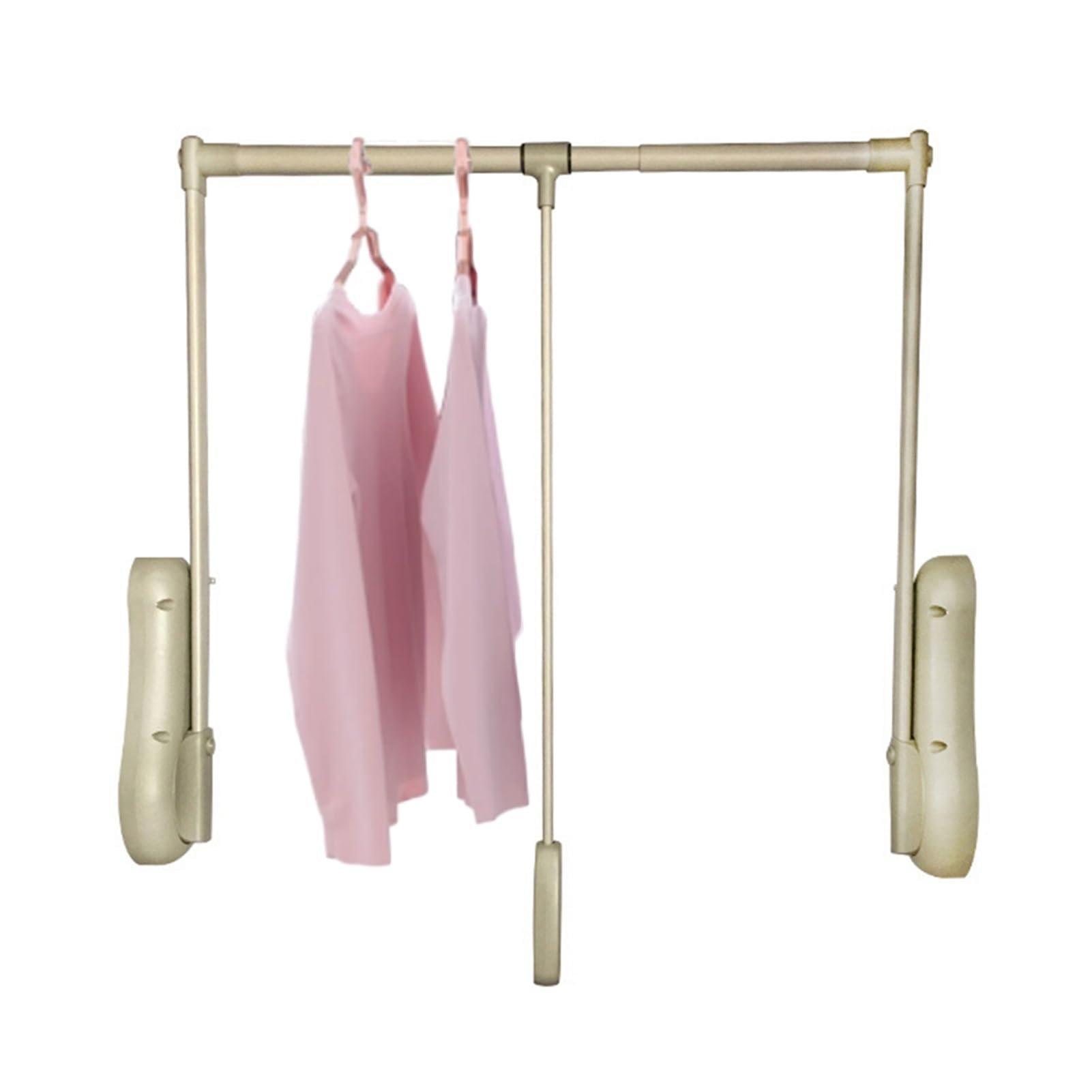 GTHTUHFD Pull Down Closet Rod With Easy-Grab Ring And Two-Way Buffering For Wardrobe Organization Khaki-650-850mm