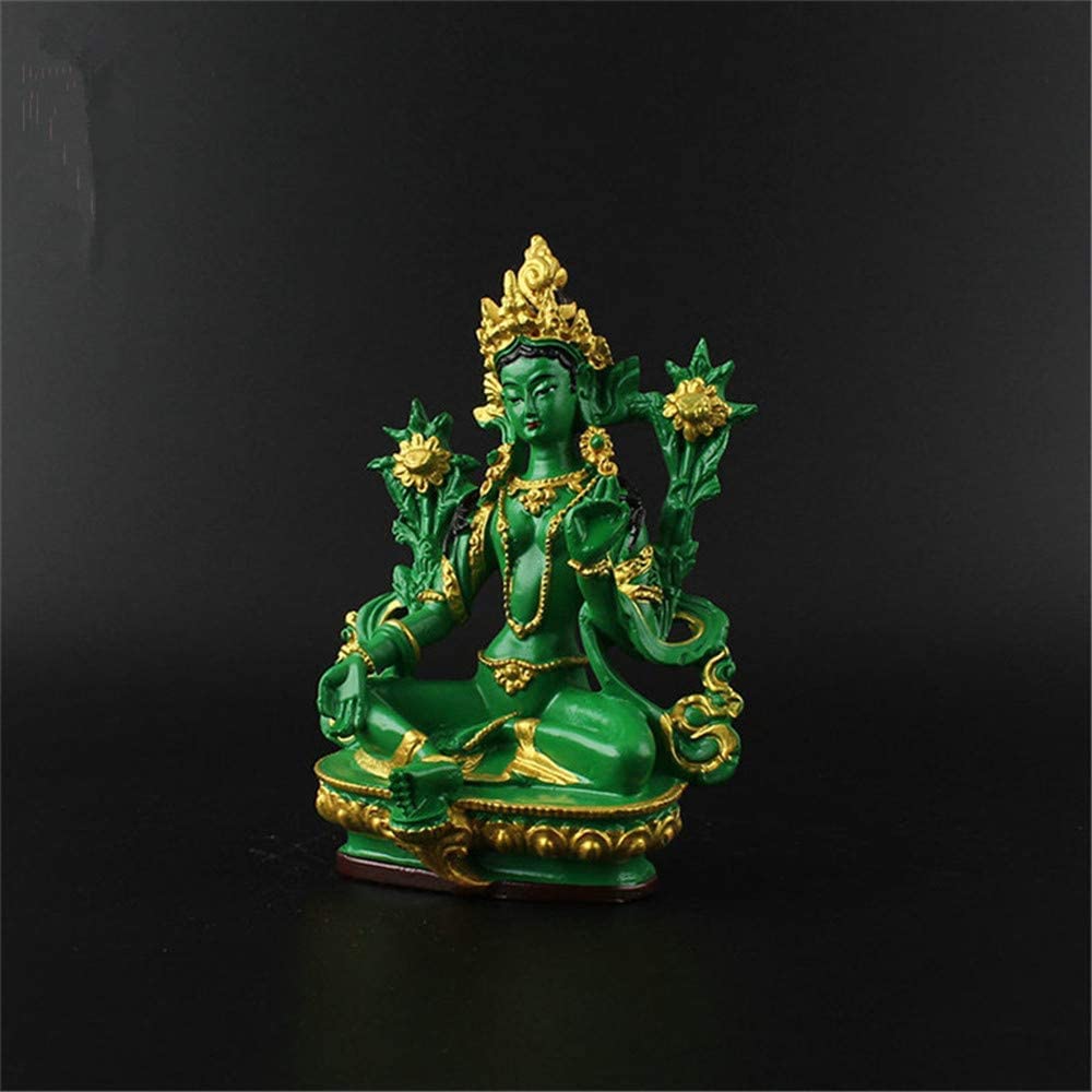 Statua del buddismo, statuetta di Tara verde, 13 cm, decorazione decorativa dipinta in resina per la casa, decorazione buddhisattva indiana, regalo spirituale