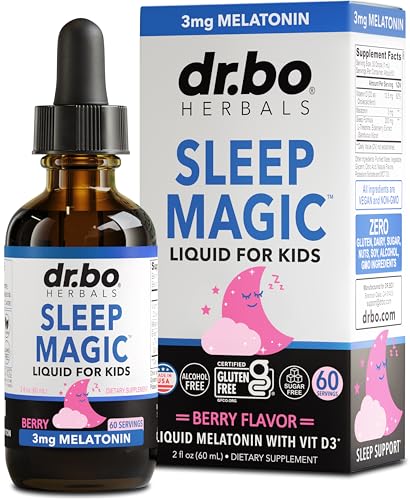 Liquid Melatonin Kids Sleep Aid - Sleep Magic Kids Melatonin Liquid 3mg Berry Drops D3 L Theanine - Childrens Sleeping Aids Natural Calm L-Theanine Supplement Toddler Travel Essentials 2 Fl Oz