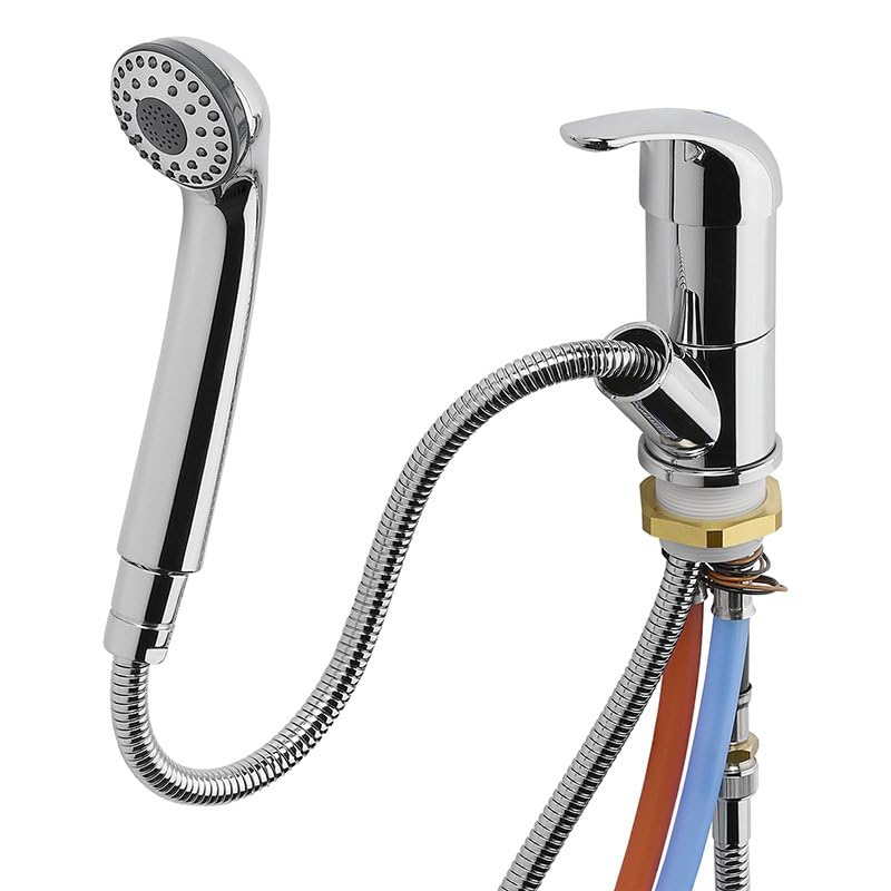 12V Wasserhahn mit ausziehbarer Brause Ø36 mm, Mischbatterie Chrom für Warm- und Kaltwasser, Keramikkartusche, Mikroschalter, 1,5 m Schlauch, für Wohnmobil Wohnwagen Boot