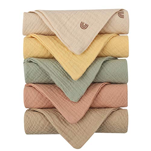 Image of Baby Muslin Burp Cloths, 5 Pieces 4 Layer Cotton Baby Wash Cloth, Washcloths Baby Burping Cloth Newborn Gift Sets