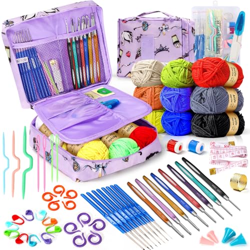 Recopilación de Ganchillos - los más vendidos. 42 61 Piezas Tejido Crochet Kit, Ganchillo para Principiantes, Ergonomico, Contiene 9 Colores de Hilo, Kit de Accesorios, Bolsa de Crochet y MáS, Adecuado para Principiantes (Morado)