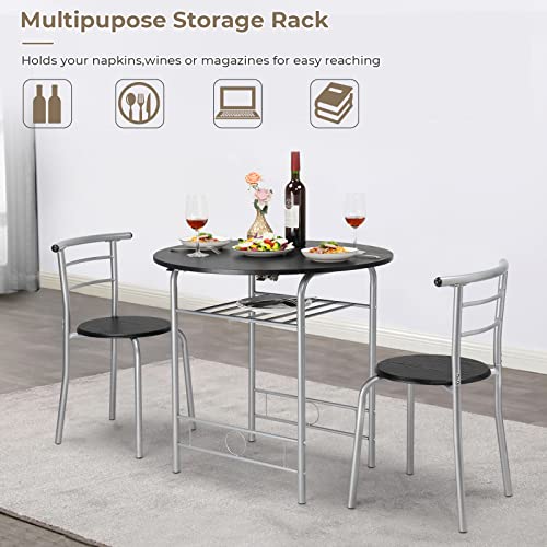 Image of VINGLI 31.5 inch Drop Leaf Dining Table Set for 2, 3 Pieces Dining Table with Chair for Small Space, Small Kitchen Extendable Folding Dining Table for Dining Room,Home, Apartment, Saving Places, Black