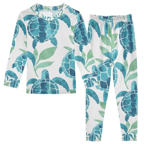 senya Green Turtle with Grass Pajamas Set Long Sleeve Soft Cotton Sleepwear 2 Piece