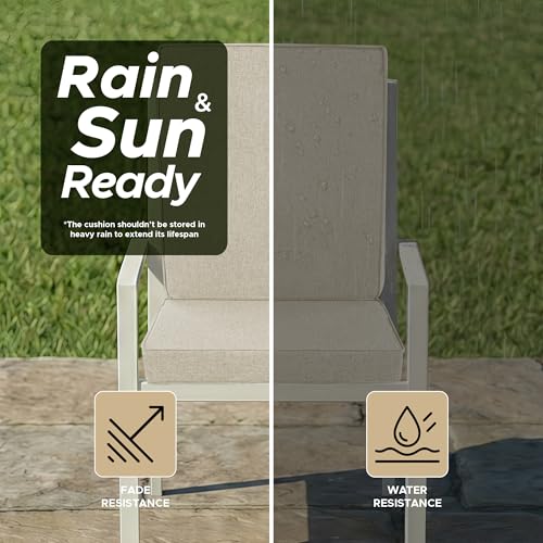 Image of Outdoor Chair Cushions, Water-Resistant & Fade-Resistant, Patio Furniture Lawn Dining Chair Seat Replacement with Mid Back, Ties Zipper, Removable Cover, 18 x 16.5 Inch, Set of 2, Beige