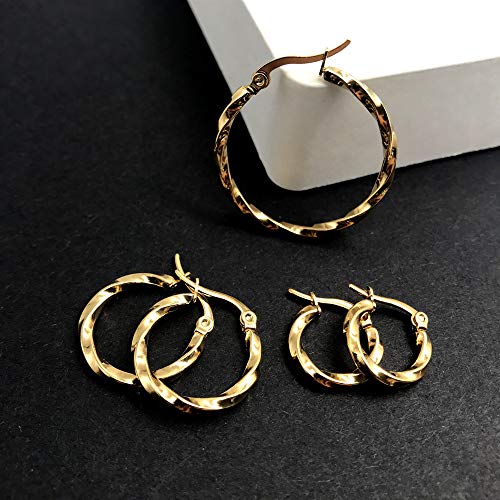 3 Pairs Twisted Stainless Steel Hoop Earrings Set for Women 14K Gold Plated Lightweight Dangle Earrings Silver Gold4