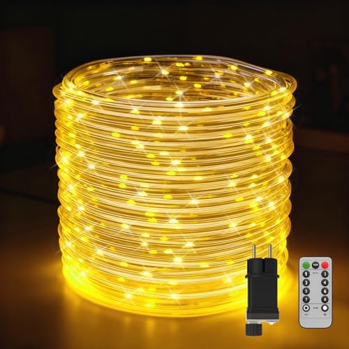 FIVMEN Lichterschlauch Aussen 10M 100 LEDs LED Schlauch Lichterkette mit Fernbedienung und Timer Weihnachtsbeleuchtung Weihnachtslichterkette 8...