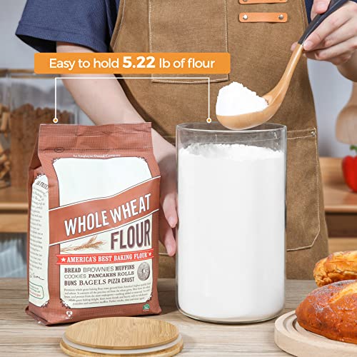 Comsaf Glass Food Storage Containers With Bamboo Lid ( 1 Gallon / 40 Oz), Glass Jar With Airtight Lid Clear Glass Food Canister Set Of 2 For Dry Food Like Rice, Sugar, Flour, Pasta, Cereal, Beans, Nuts #TOP1