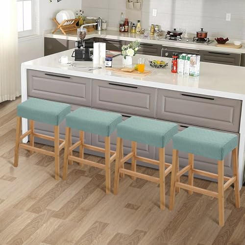 Image of YISUN Stool Covers Rectangle - 4 Pack Stretch Waterproof Saddle Seat Cover Counter Bar Stools Bar Chairs Covers Kitchen Island Chairs Cushion Protector (1, Argyle-Green 4pcs)