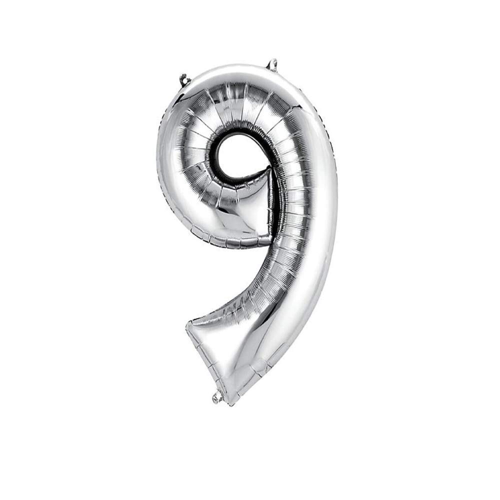 The Party Popper Number 9 Balloons, 40 Inch Length, Silver