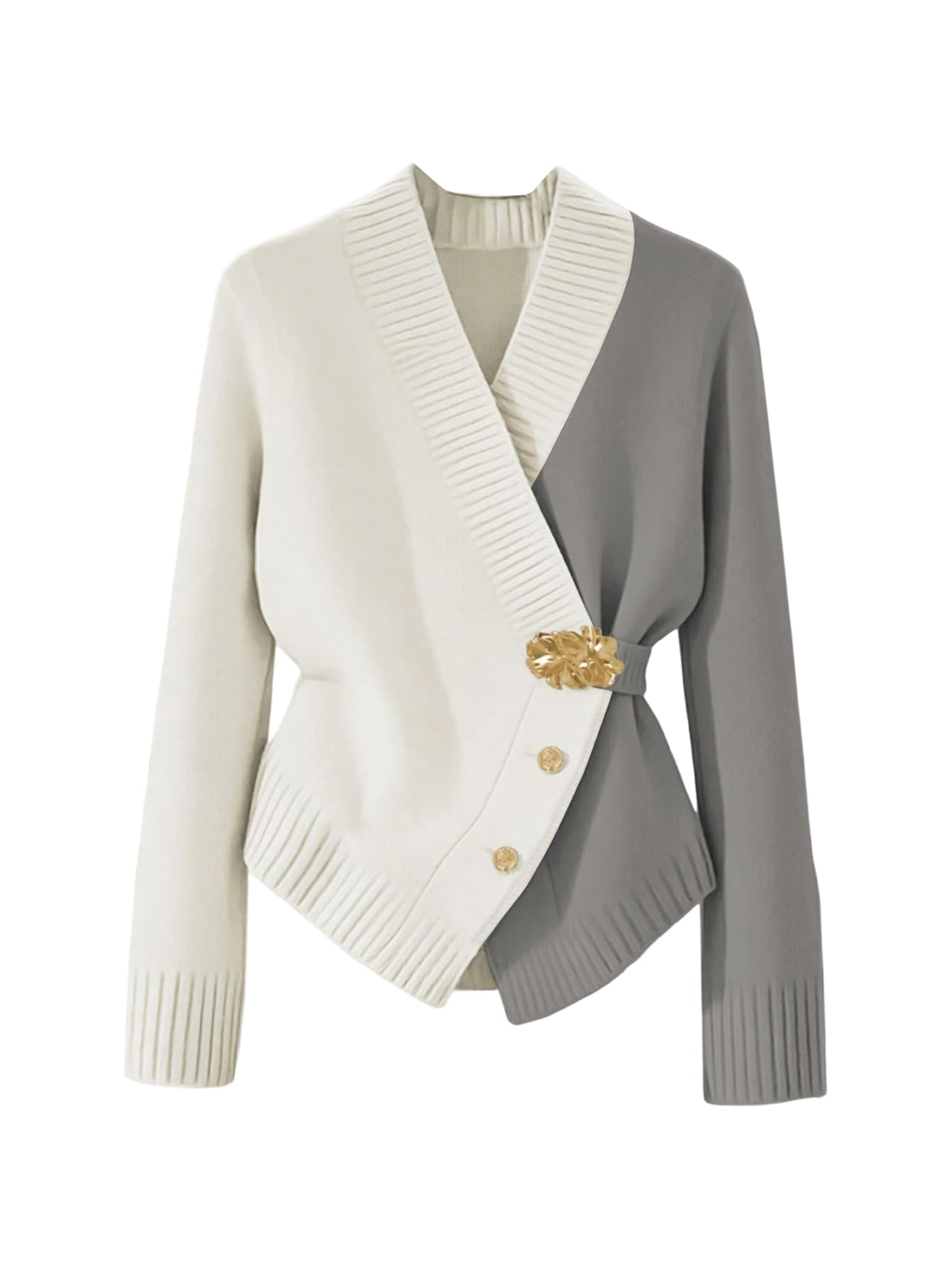 Verdusa Womens Old Money Tie Waist Wrap Cardigan Sweaters Colorblock Elegant Knit Outerwear