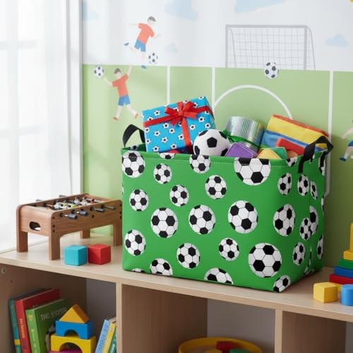 Image of Kid Cute Rectangle Storage Basket Bin, Soccer | Baby Toy Clothes Storage, Nursery Playroom Bedroom Decor