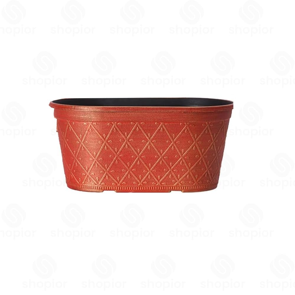 Shopior Red-30Cm Powdered Whitewashed Trough Window Box – Decorative Plastic Outdoor Planter With Drainage Holes – Weatherproof Outdoor Planter With Drainage Holes Flower Pot For Gardens (Antique Red -30Cm, 1Pack)