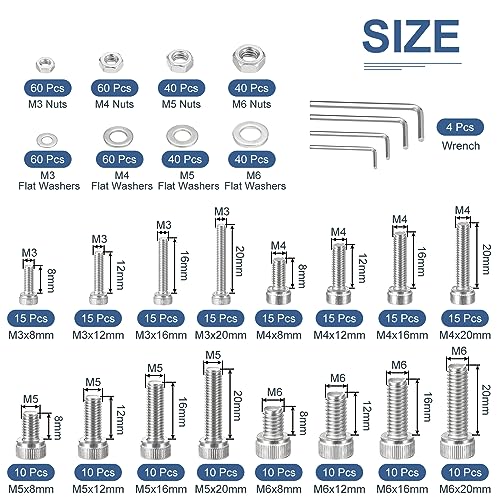 DTGN 600Pcs Metric Screw Assortment, M3 M4 M5 M6 Bolts and Nuts Kit - Image 2