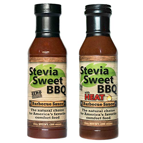 Stevia Sweet BBQ Sauce | Low Sugar (1g), Low Carb, Low Sodium, Gluten & Fat Free | Paleo & Keto Diet Friendly Barbecue Sauce | Zero Artificial Sweeteners (Original + Spicy, 2 x 15 oz)