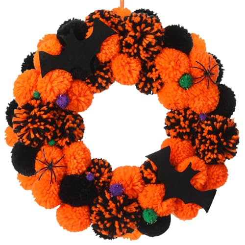 Thiccywoov 13 Inch Yarn Pom Pom Wreath for Front Door Colorful Felt...