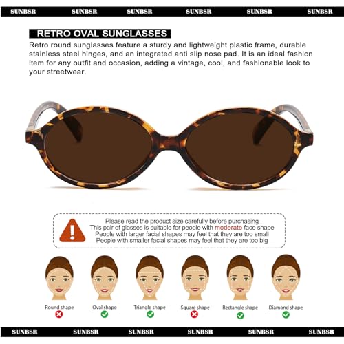 Retro Oval Sunglasses for Women Men Trendy Round Tortoise Sun Glasses 90s Vintage Shades4
