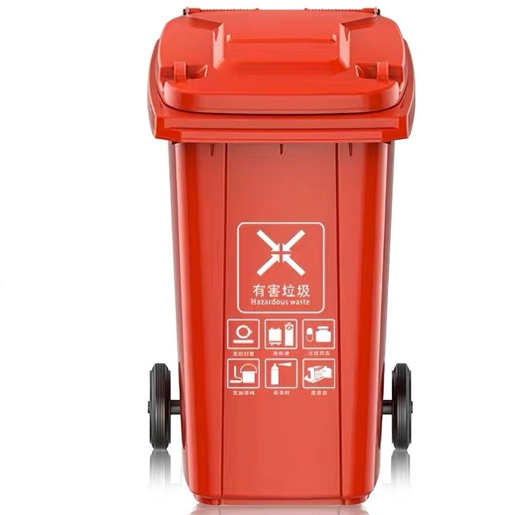 Poubelle à roulettes industrielle rouge 80 L robuste pour garage