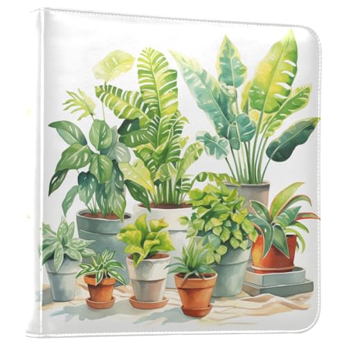 JIPONI Indoor Potted Plants Handdraw Large Photo Album, DIY Leather Cover Scrapbook Albums for 4x6 5x7 6x8 Pictures, Self Adhesive Memory Book for Wedding, Baby, Family