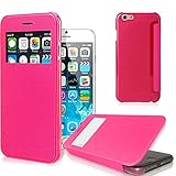 iPhone 6 Case, Pasonomi® [Smart Window View] Apple iPhone 6 Folio Wallet Case - Slim Flip Leather Case For Apple iPhone 6 4.7 Inch Smartphone (Hot Pink)