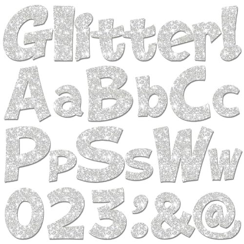 Image of Colarr 144 Pcs Glitter Bulletin Board Letters for Classroom Number Alphabet Punctuation Symbol Cutout 4'' Die-Cut Poster Letter with Adhesive Dot School Party Holiday Decor Display(Silver)