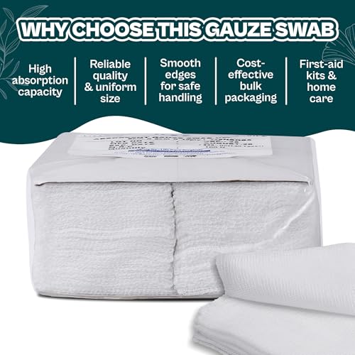 Image of LIFEMED Non-Sterile Gauze Swabs 5 x 5 cm, 12 Ply Cotton Medical Gauze Pads for Wound Dressing, Medical Use & First Aid (Pack of 100 Swabs)