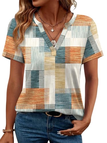 Image of WEESO Womens Tops Summer Short Sleeve V Neck Blouses Business Casual Loose Fit Tshirts Trendy Fashion Outfits