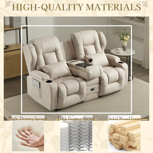 SAMERY Relaxsessel mit Liegefunktion Fernsehsessel Manuell Verstellbar, Zweisitzer Sofa Kinosessel 2 Sitzer Sofa TV Sessel Heimkino mit Getränkehalter/Schublade/Buchse, Stoffbezug – Bild 6