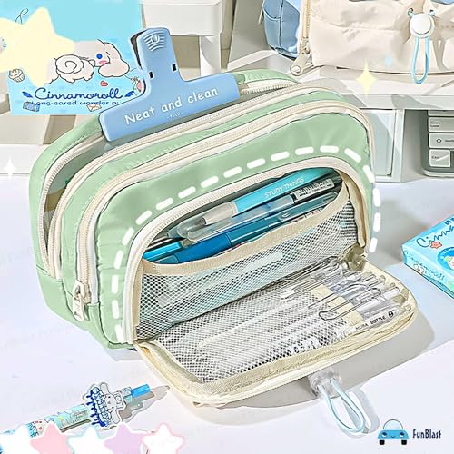 Image of FunBlast Pencil Pouch for Girls - Multiple Compartment Zipper Pouch with Drawstring Pocket, Aesthetic Pouch for Girls, Kawaii Pencil Case, Cute Pouches for Girl, Return Gift for Kids (Sea Green)
