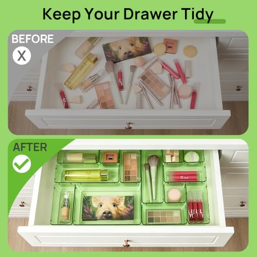 Image of Vtopmart 25 PCS Clear Plastic Drawer Organizers Set, 4-Size Versatile Bathroom and Vanity Drawer Organizer Trays, Storage Bins for Makeup, Bedroom, Kitchen Gadgets Utensils and Office