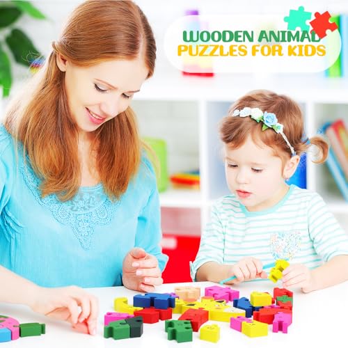 Image of Yunsailing 4 Pcs Alphabet Jigsaw Puzzle Wooden Blocks Toys Alphabet Educational Toddler Puzzle Toys for Preschool Learning Party Favor Gift Learning(Giraffe, Snake, Elephant, Leopard)