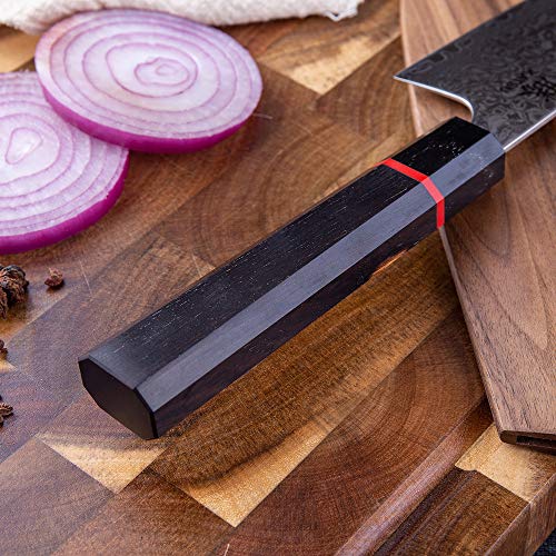 KATSU Japanese Professional Kitchen Chef Knife，8 Inch Damascus Steel,Handcrafted Octagonal Wood Handle,Walnut Wood Magnetic Sheath with Gifts Box