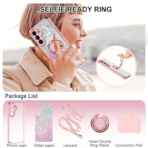 Tawarror Brokatowe etui na telefon Samsung Galaxy S26 5G ze smyczą, ocynkowane silikonowe etui na telefon komórkowy, z podwójnym uchwytem i regulowanym paskiem na ramię, praktyczny, elastyczny