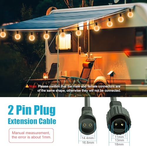 Extension Cable 5m/16.4ft, Dalugo 2 Pin IP65 Waterproof Outdoor Festoon Lights Extension Lead Wire for G40 Globe Lights, Solar Fairy Lights, Outdoor String Lights
