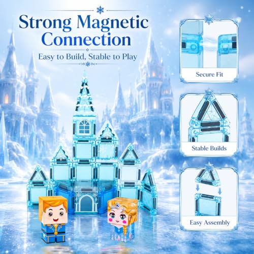 Image of Mini Magnetic Tiles 30PCS Ice Castle Building Set for Kids Ages 3+ | travel friendly,ice castle magnetic tiles, mini 30pcs set, safe abs, strong magnets, stem pretend play toy for kids 3+