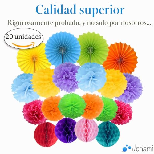 Miniatura 2 de 20 Pompones Decoracion Multicolor Flores Pompom De Papel De Seda, Abanicos, Bolas De Nido De Abeja Guirnaldas. Decoración Fiesta Carnaval Y Cumpleaños -20 Piezas-