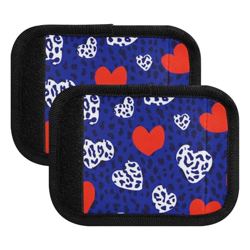 2 Pcs Luggage Handle Wraps Fashion Navy Blue Heart Leopard Protective Travel Gifts pompones para
